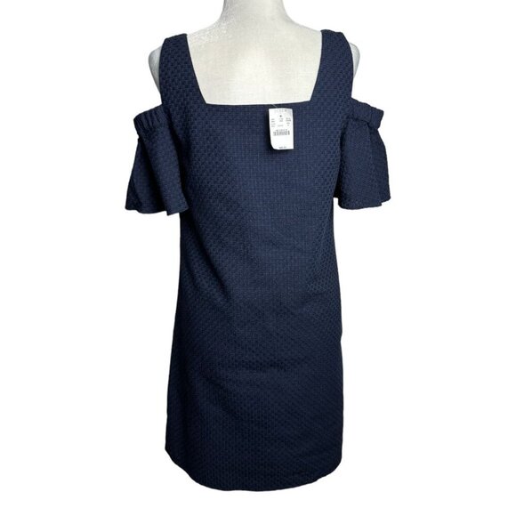 J.Crew Factory NWT $85 Navy Mini Dress Cold Shoulder Travel Vacation Womens Sz M - Picture 6 of 10
